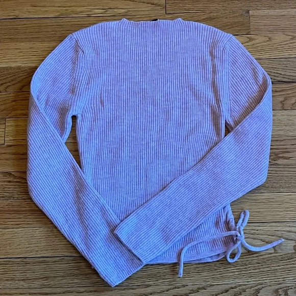 Zara Pink Ribbed Crew Neck Long Sleeve Sweater | Size Large (S/M)* - Picture 4 of 9